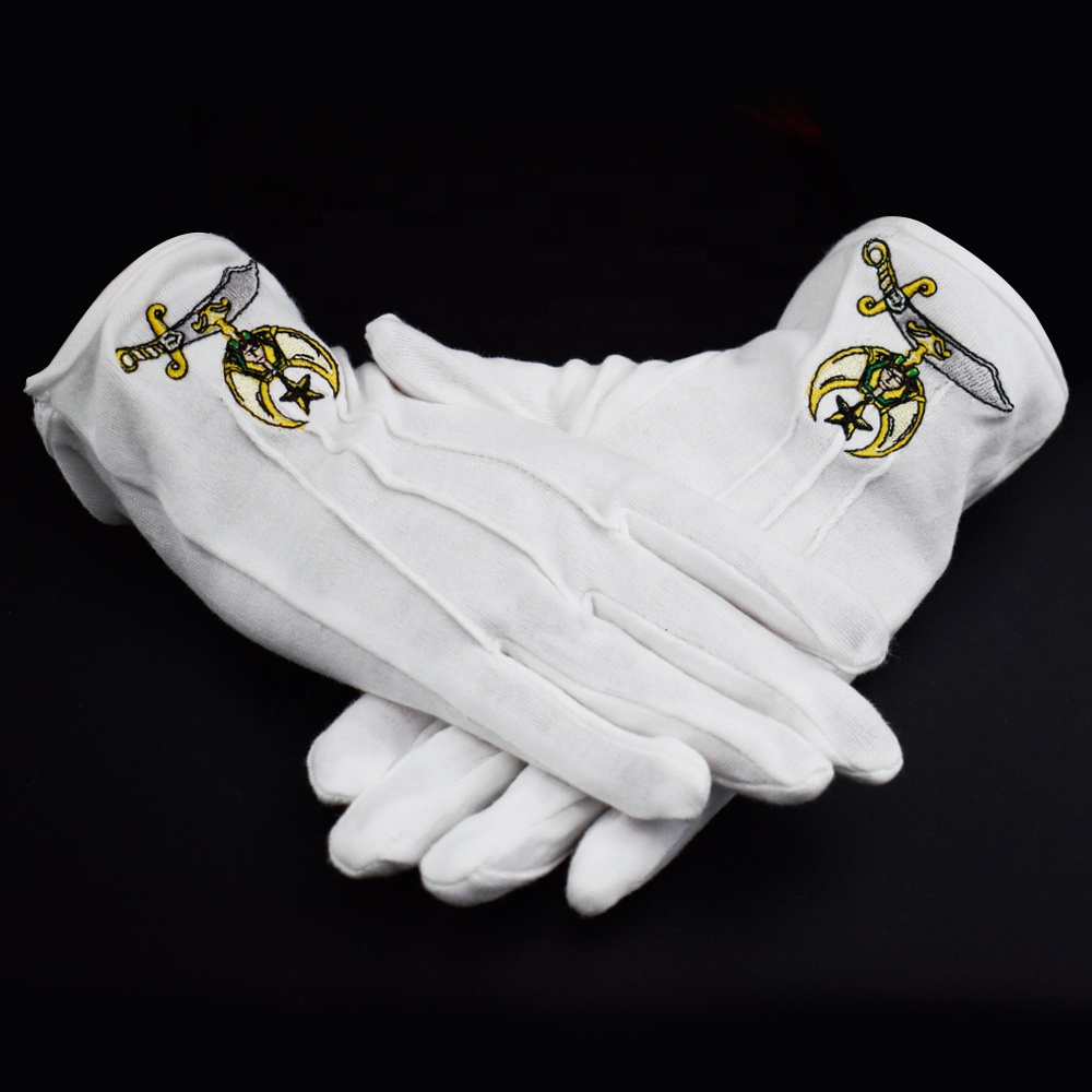 hot sale embroidery logo masonic white safety work cotton gloves