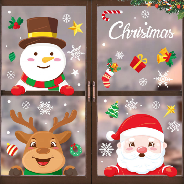 Hot Sale PVC Removable Santa Snowflake Christmas Decoration Stickers Waterproof Christmas Glass Window Sticker