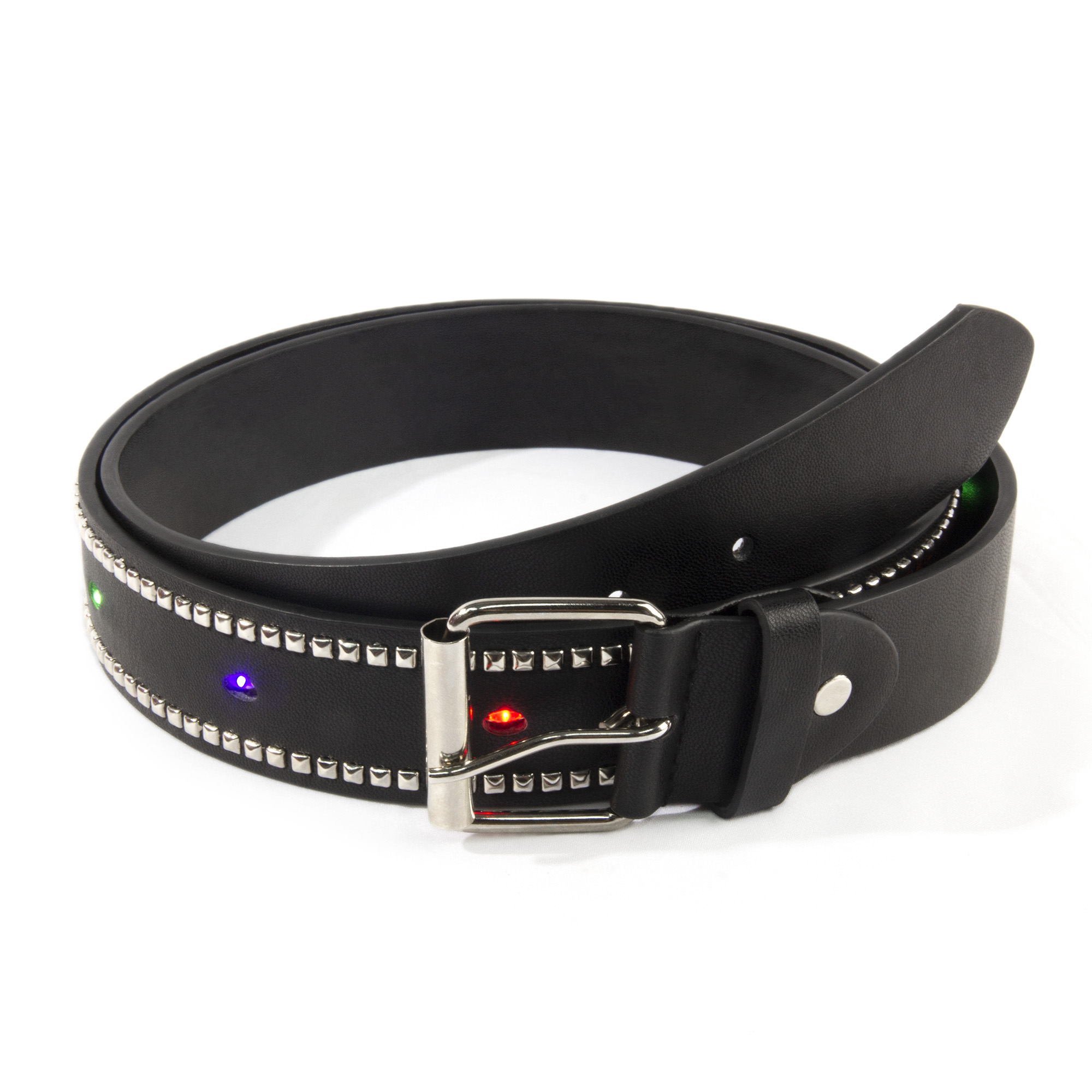 Wholesale Punk Style LED Light Glow Belt Double Row Pyramid Gothic Rivet PU Leather Belt