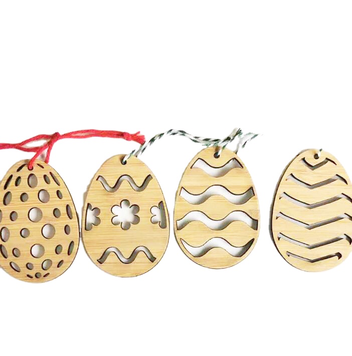 Personalized laser cut bamboo wood hanging ornament Easter Egg