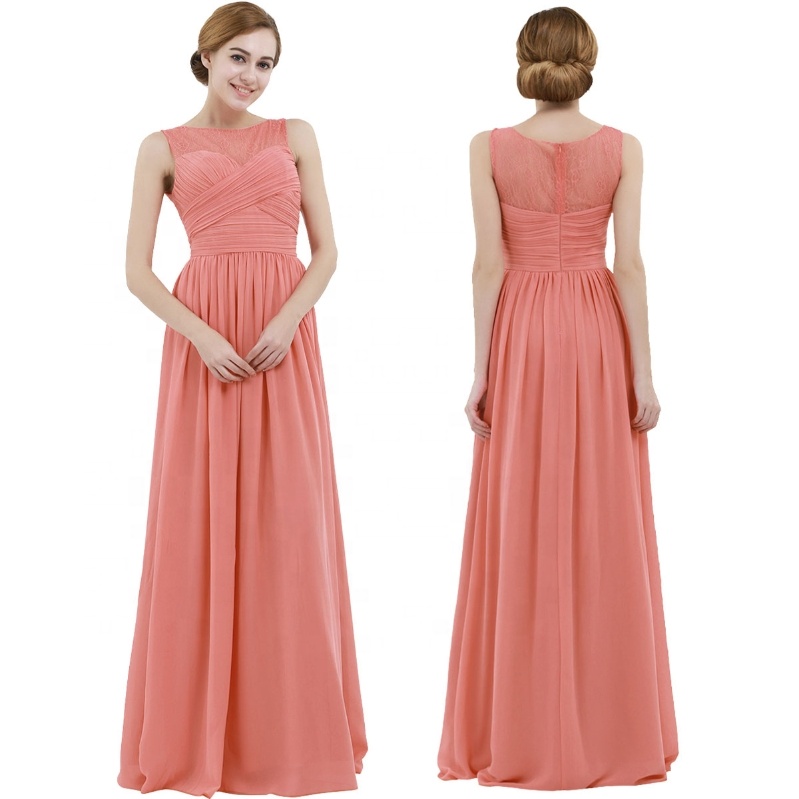 Women Ladies Chiffon Lace Bridesmaid Dress Long Evening Prom Gown