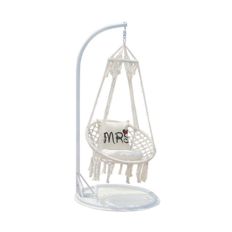 Outdoor And Indoor Folding Hanging Triangle Rope Mesh Egg Hammock Swing Chair With Stand Camping In Garden Patio Bedreeom Gazebo