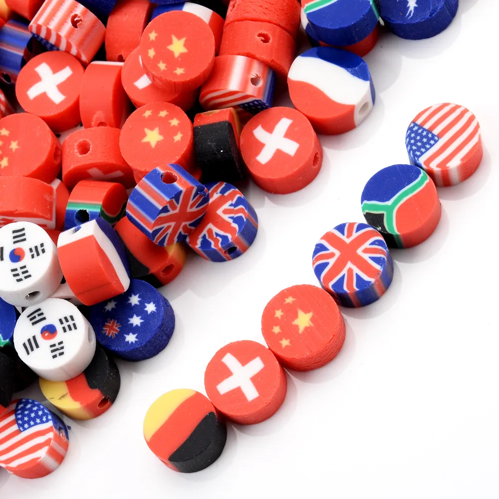 50Pcs/Lot Mixed National Flag Polymer Clay Beads Spacer Round Loose Beads For Jewelry Making Diy Bracelet Accessories