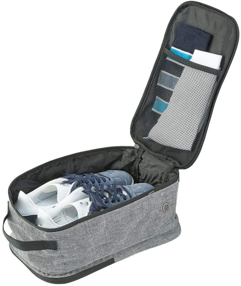 Fabric Travel Shoe Bag Organizer with Easy-Pull Zipper Water-Resistant Outter Pocket Ventilation Holes Holds Tennis Shoes