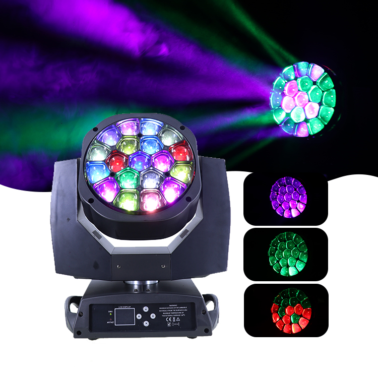 Профессиональный 19*15 Вт RGBW bee eyes zoom beam moving head stage light led wash moving lights для дискотеки dj club церковного ТВ ligting