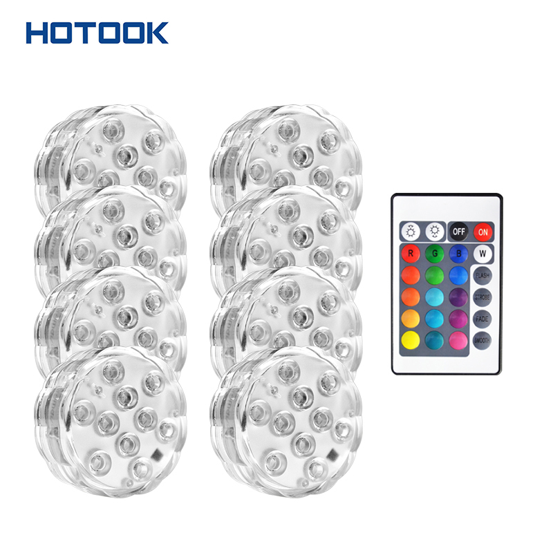 HOTOOK Factory 8 Pack Underwater Flower Vase Decoration Remote Control Multicolor Waterproof Submersible LED Swimming Pool Light