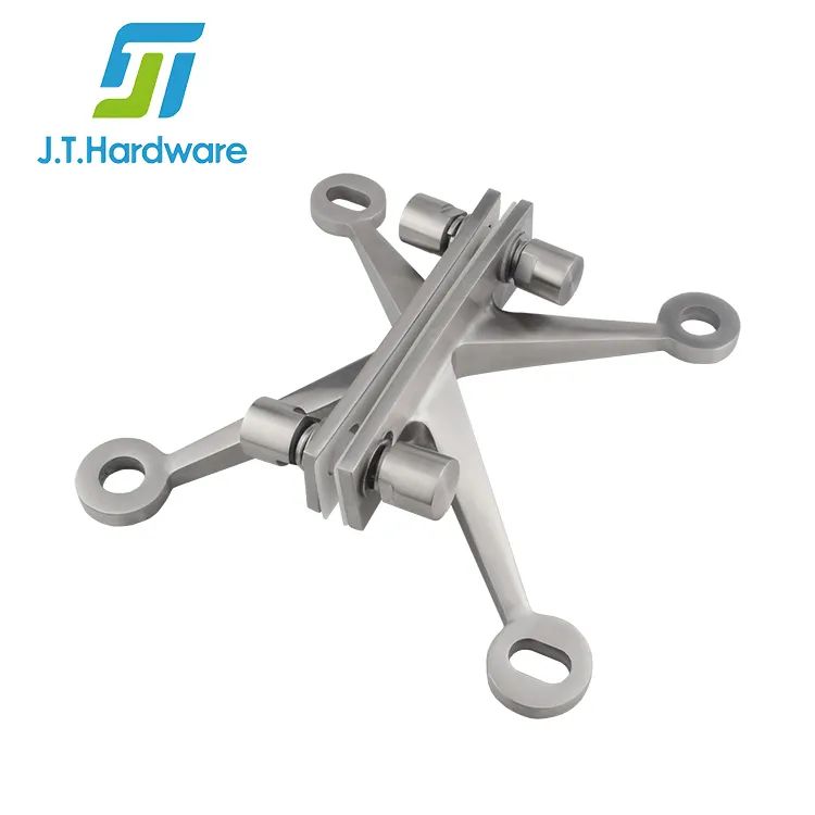 Stainless Steel Fin Wall Mounted Curtainwalls Spider Fittings With 4 Way Rib Arms