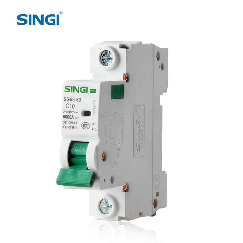 Singi SG65-63 1P, мини-автоматический выключатель, зеленый и белый, 6 ка, 230/400 В