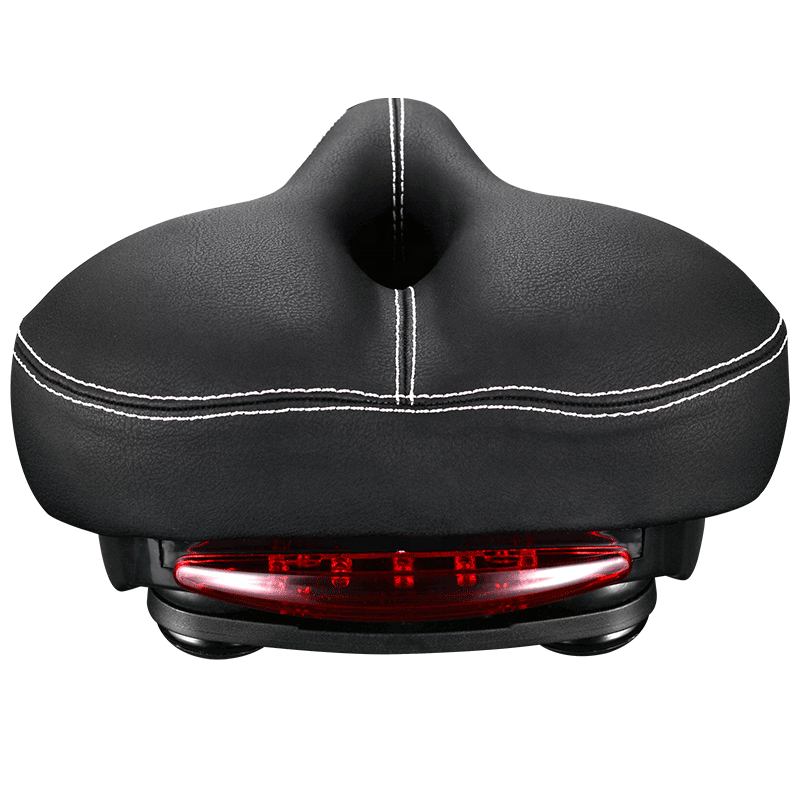 Bicycle Leather Saddle with Tail Light Comfortable MTB Road Bike Seat Men Black Bike Saddle Seat