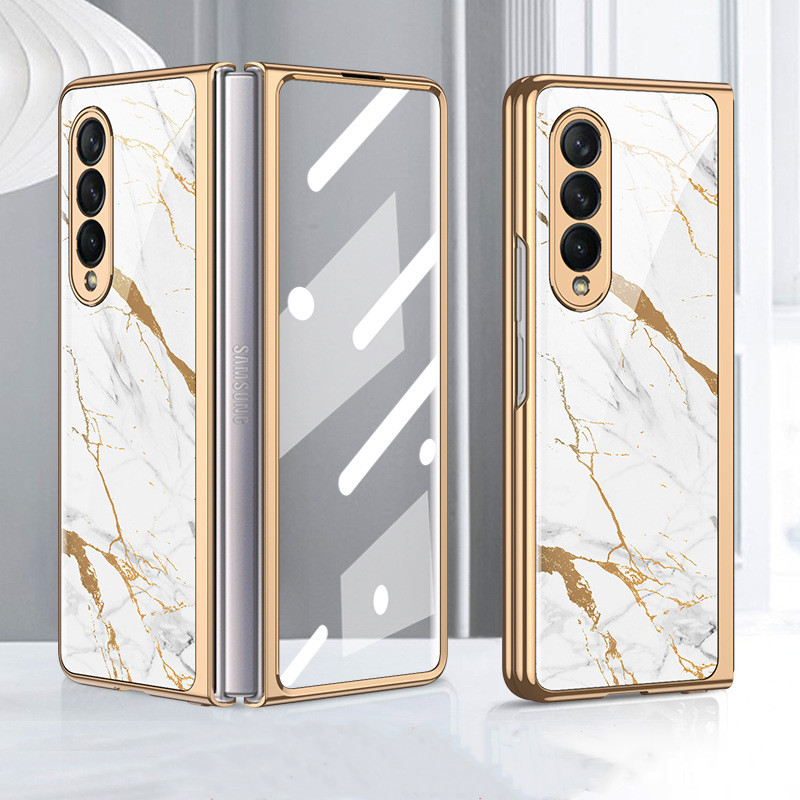 Чехол для телефона из закаленного стекла для Samsung Galaxy Z Fold 4 гальваническое покрытие Z Fold 3 2 Жесткий ПК объектив камеры 360 полная защита