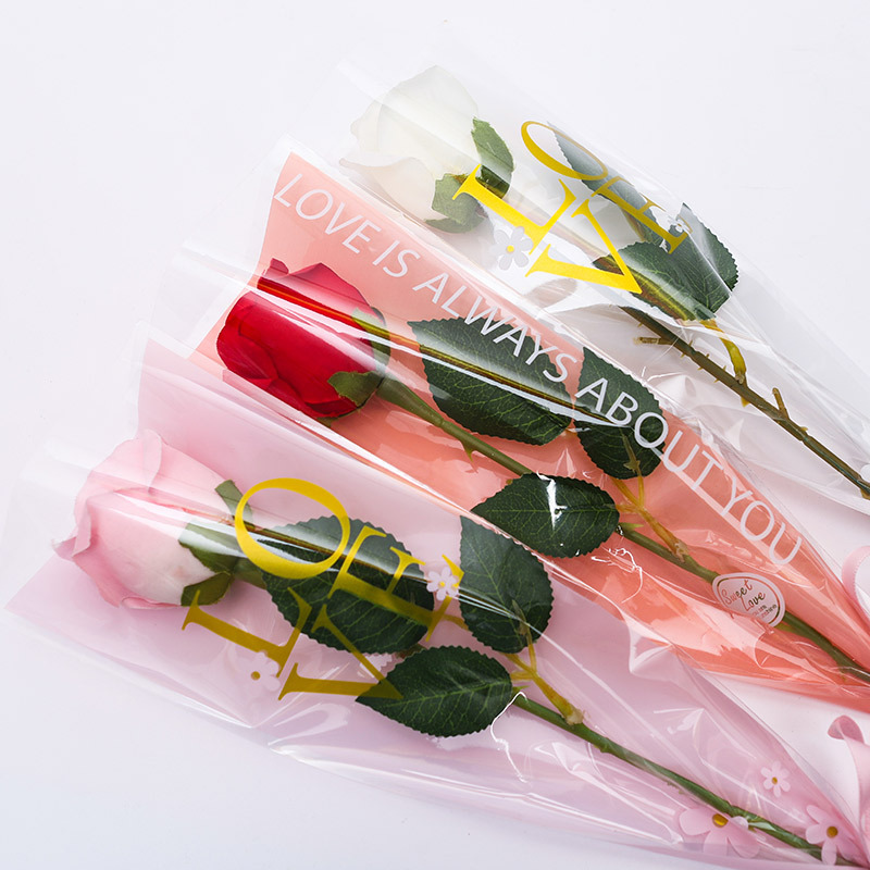 wholesale Single rose packaging bag transparent opp Flower sleeves