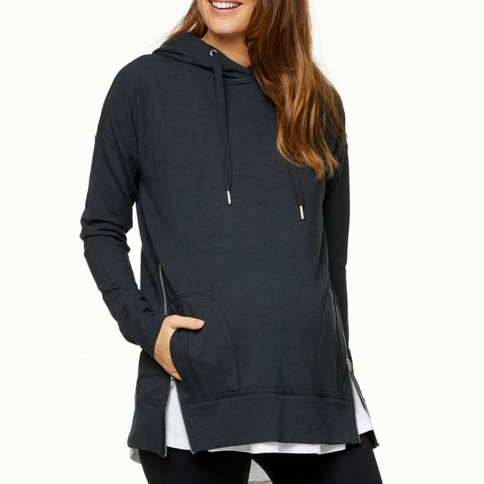 wholesale drawstring cotton breathable long sleeve breastfeeding maternity hoodie for nursing