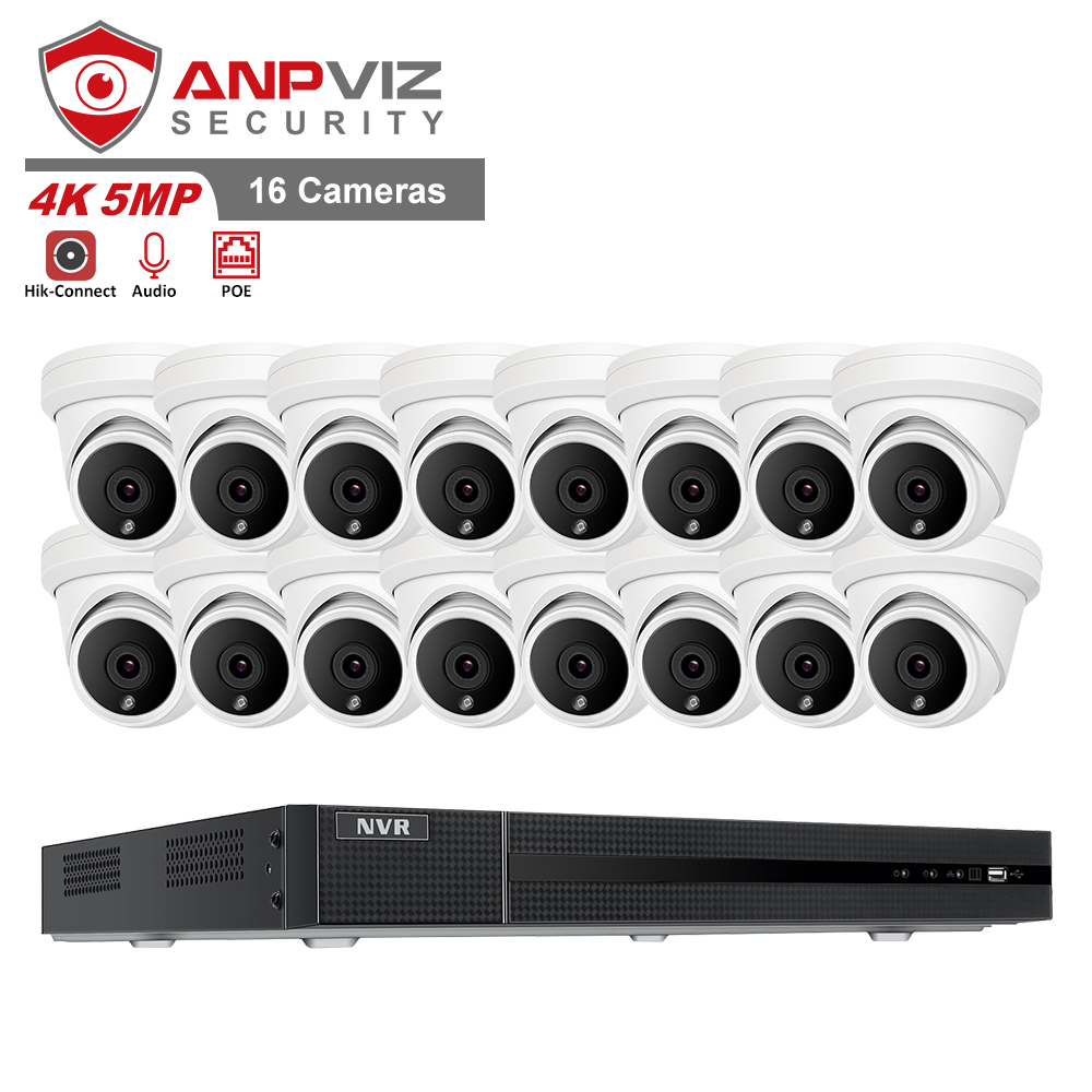 Anpviz 5MP 16CH POE IP камера система 16CH 4K NVR POE 16 шт 2592x1944 2,8 мм фиксированный объектив Купол IP POE камеры ночного видения ONVIF