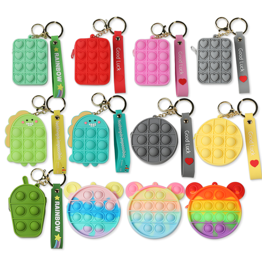 2021 Kids New Mini Bubble Sensory Silicone Wallet Case Poppings Fidgets Keychain Toy Its Bag Coin Purse