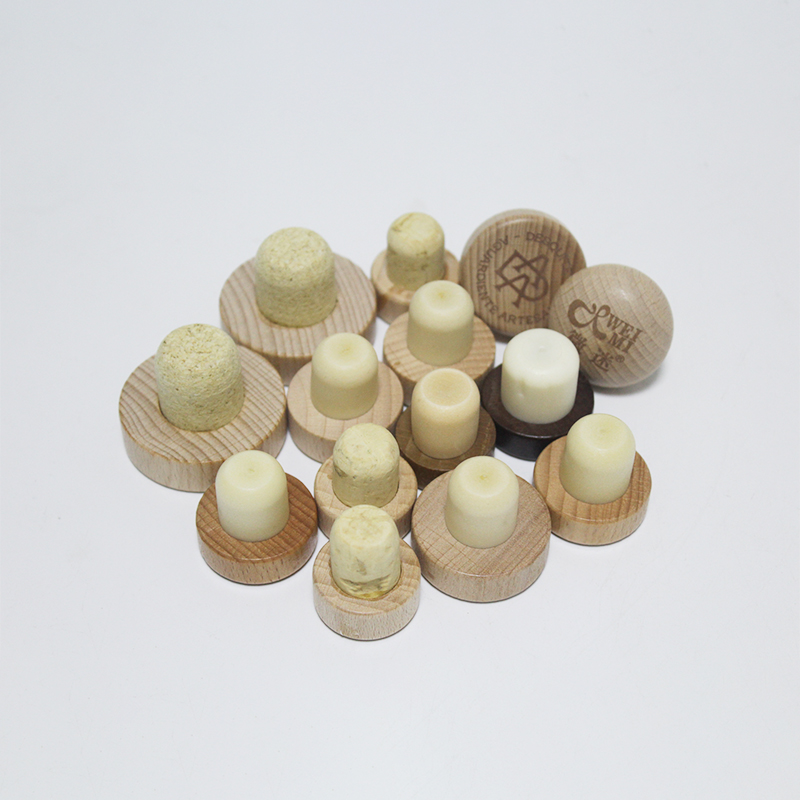 Synthetic Polymer Wine Bottle Corks With Wood Top