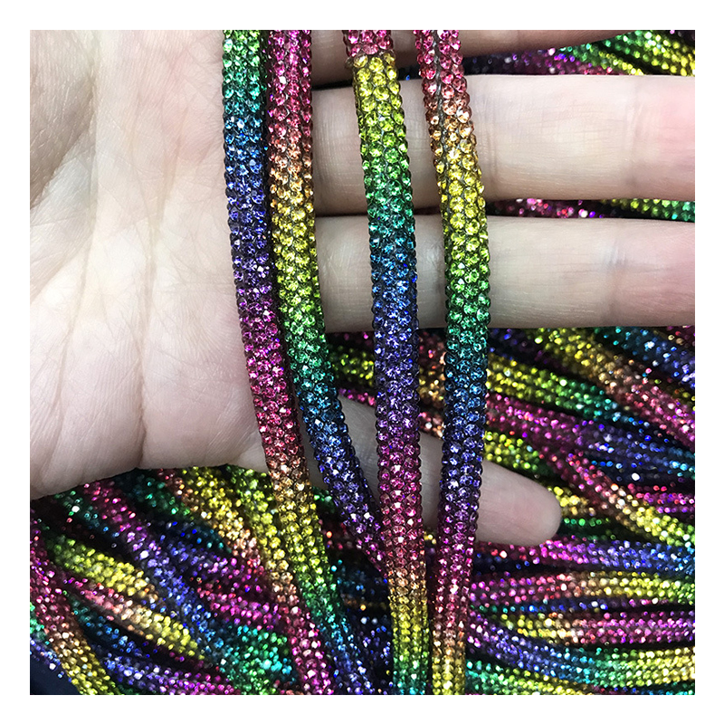 Factory wholesale 8 rows colorful crystal glass tube decorate rhinestone rope chain for shoe lace