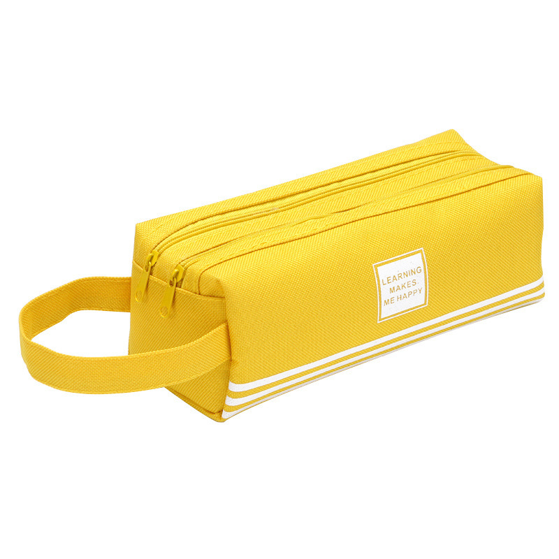 M&d Large capacity canvas pencil case junior high school students creative multifunctional double zipper pencil case with handle