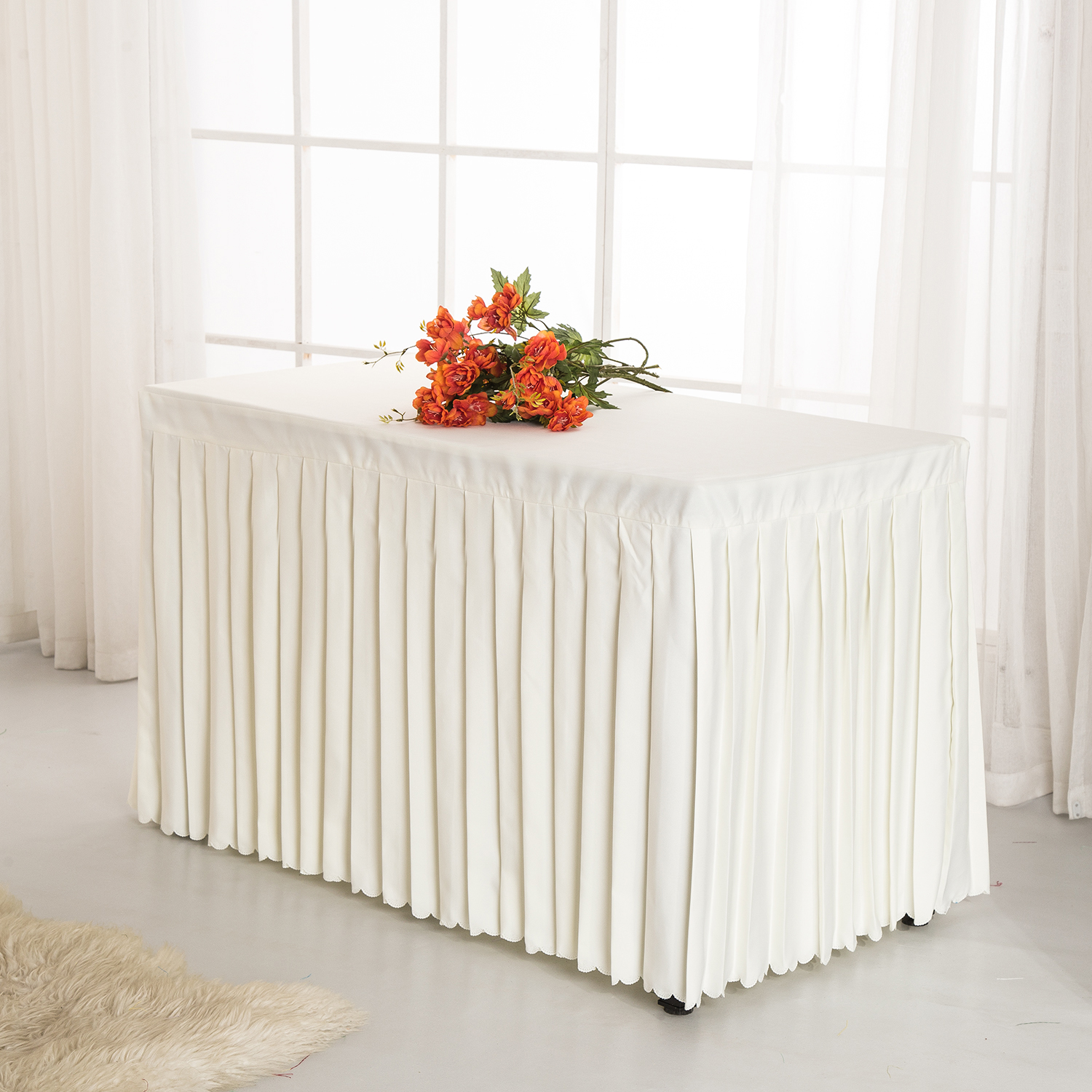 Factory white pleated wedding banquet square velvet table skirt