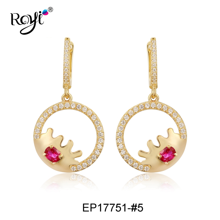 Gorgeous Sterling Silver Jewelry Gold plated Round Shape Women Dangle S925 Earrings