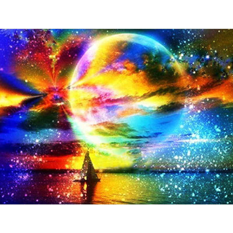 Huacan Dropshipping Diamond Embroidery Moon Landscape Space Full Drill Painting for Amazon Handicraft Mosaic High Quality