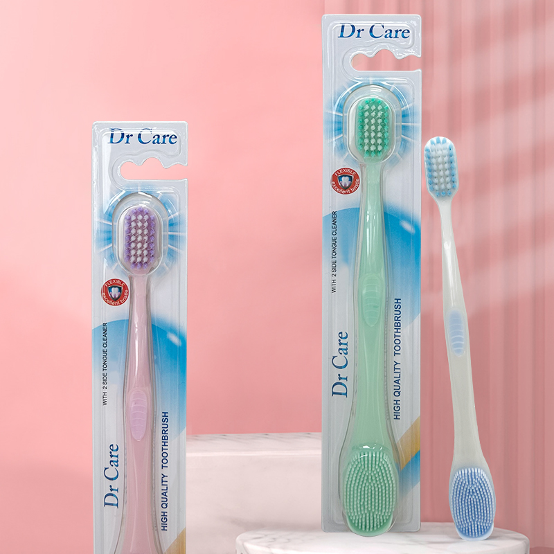 2 In 1 Multi-functional Oral Clean Product Wide Head Ultra Soft Toothbrush With TPR Tongue Cleaner New Idea Toothbrush