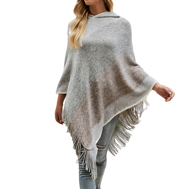 Best selling autumn winter women long sleeve tassel pullover hooded shawl pattern top