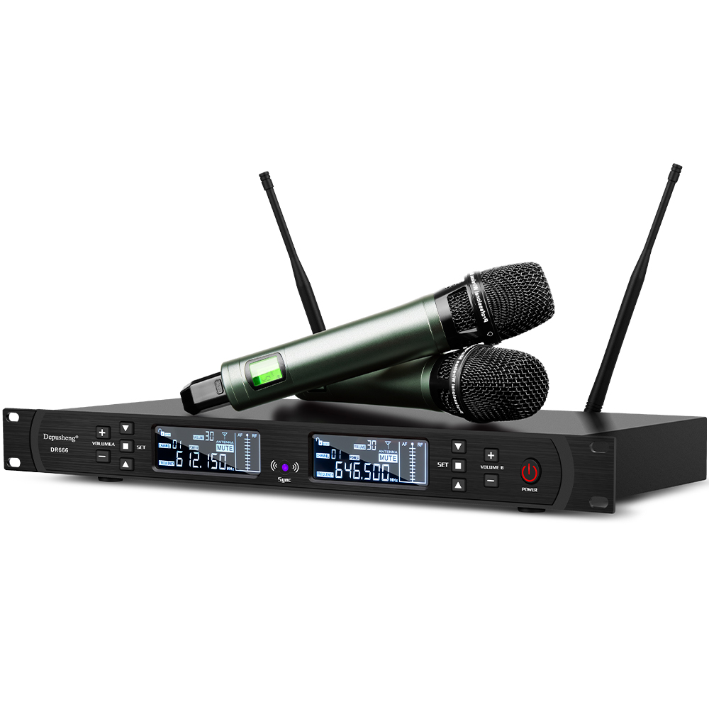 Профессиональный двухканальный Ручной беспроводной микрофон Depusheng DR666, Uhf, дальнего радиуса действия, Sing2 микрофона с хостом