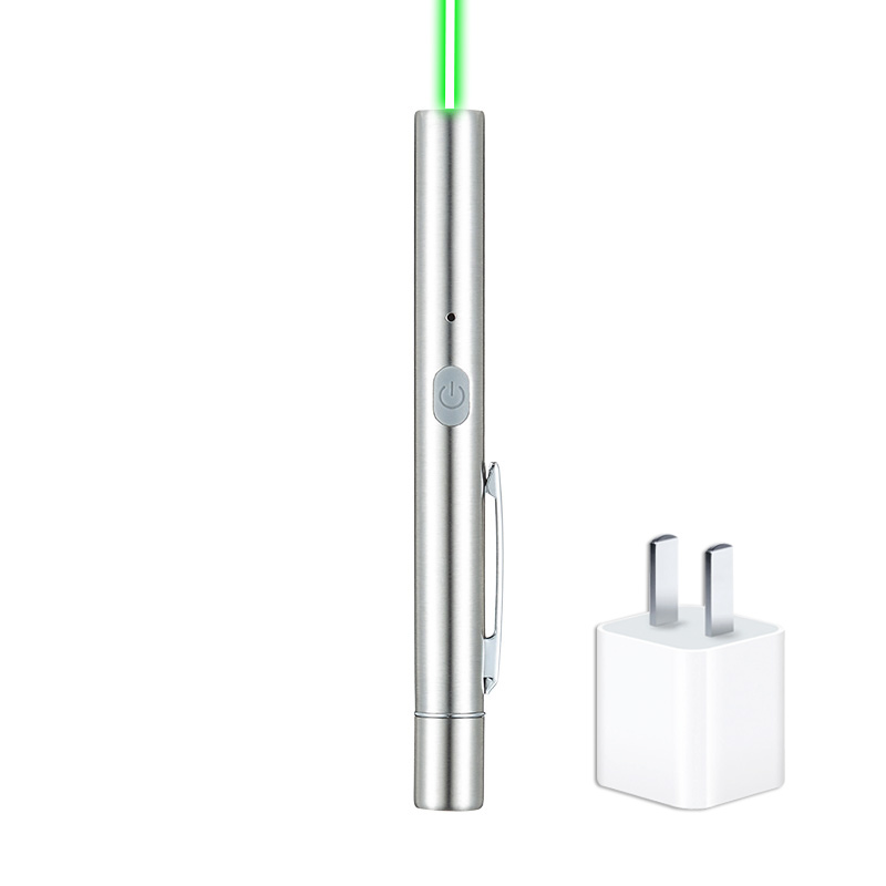Mini Green Laser Pointer USB Rechargeable Stainless Steel High Power Military Laser Pen Conference Teaching Sales