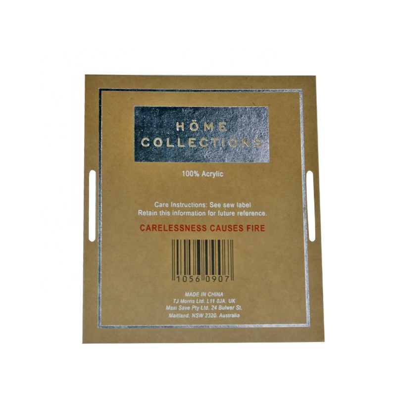 FSC Custom Silver Hot Stamping Kraft Paper Card  Bar Code Print Blanket Wrapping Card