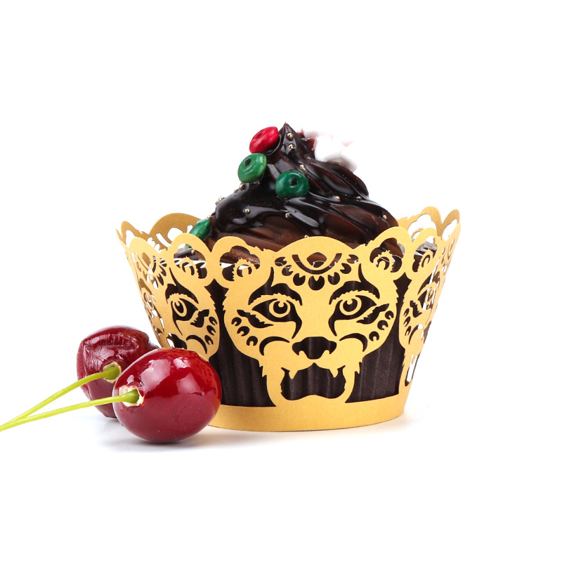 Tiger Pattern Muffin Decor Decoration Wraps Paper Hollowing Adjustable Cake Cups With Hollow Edges Lace Cupcake Liners Wrapper
