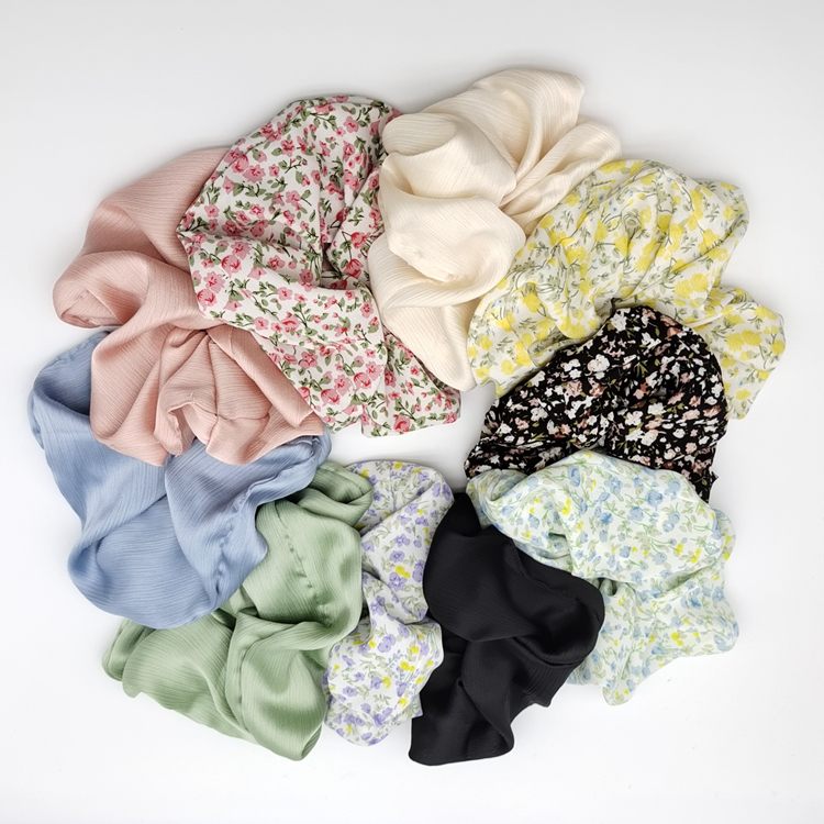 Solid Color Printed Elastic Hair Band Polyester Standard Shape Hair Scrunchies 2 Pcs Set For Women