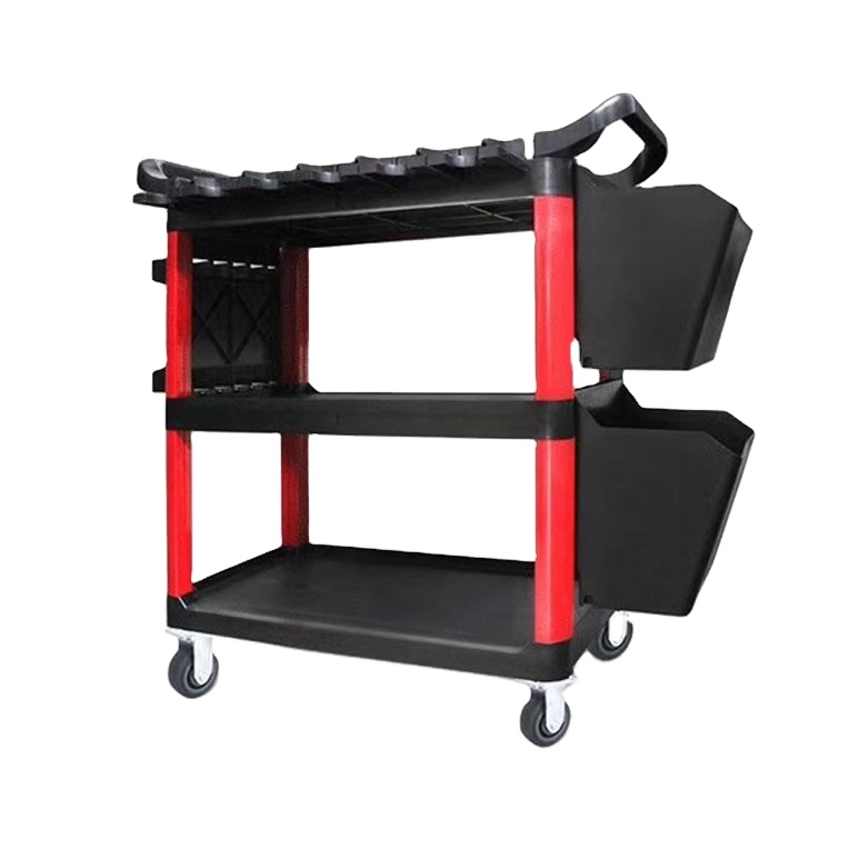 Beauty Car Wash Multifounctional Trolley Three-story Auto Beauty Tool Cart with hanging buckets