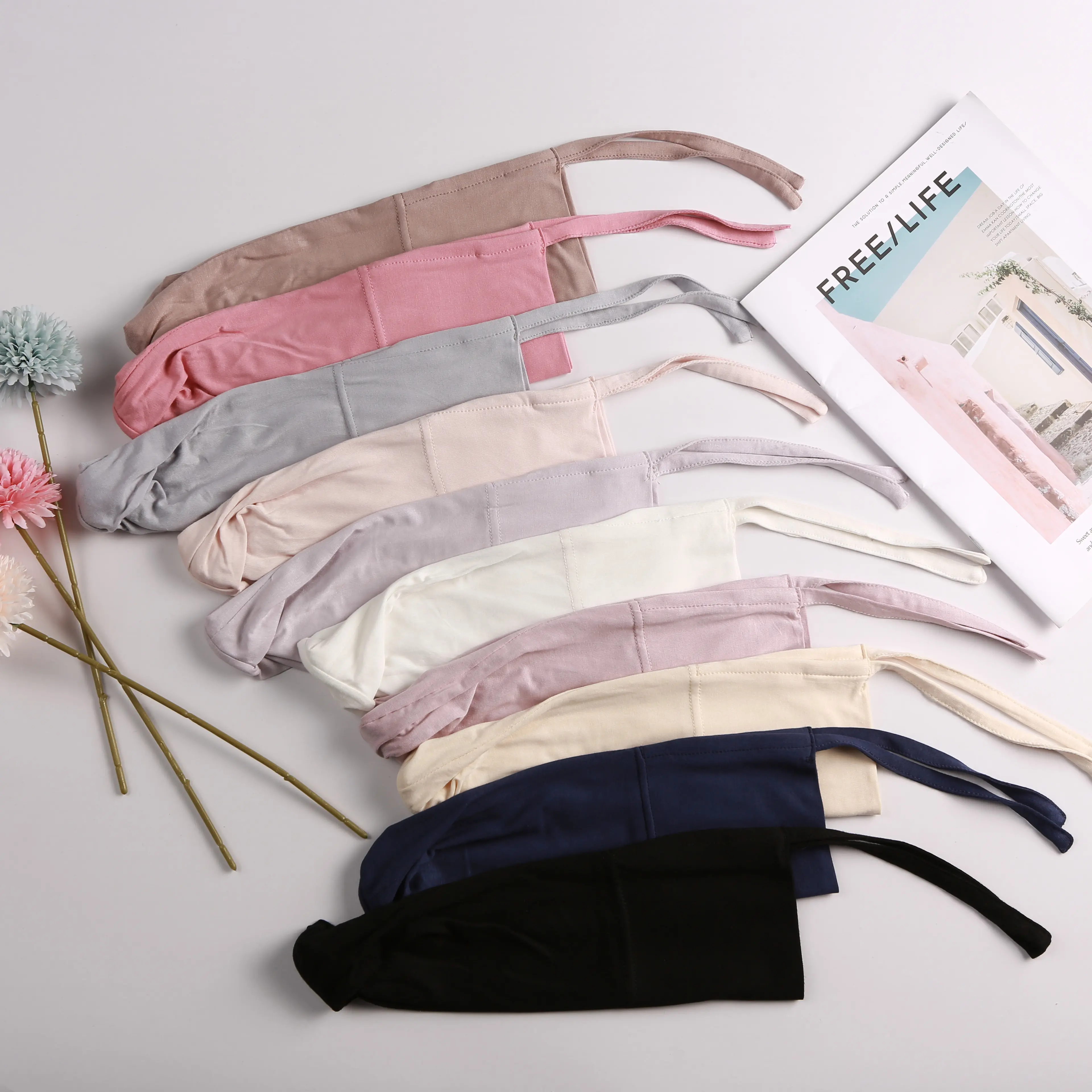 Wholesale high quality jersey cotton tie back bands inner hijab adjustable underscarf elastic band bonnets