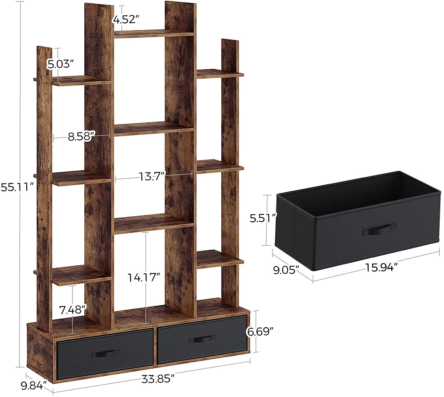 practical bookshelf with drawers rustic wood bookshelf free standing industrial free shelf for bedroom, living room,home office