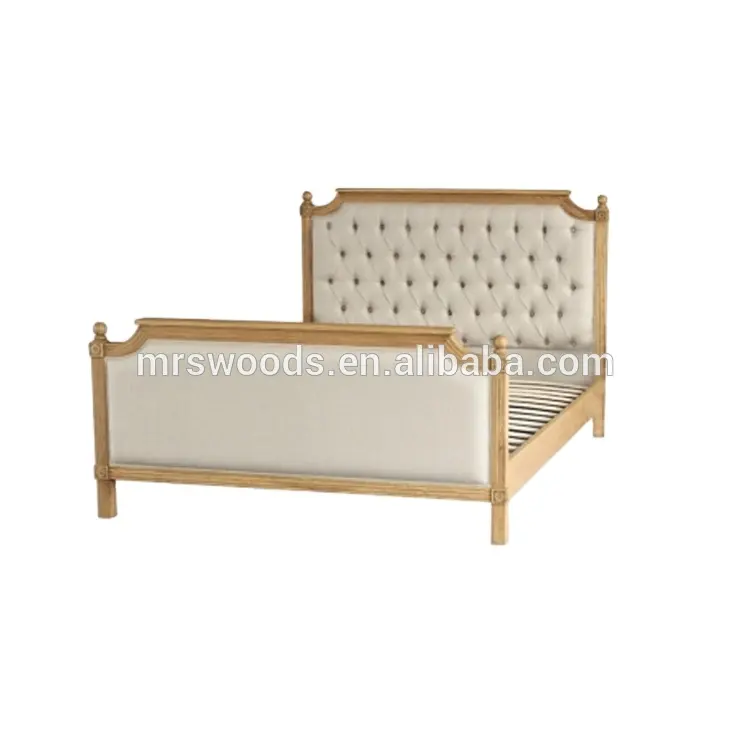 Wholesaler french oak wood tufted upholstered king size bed frame