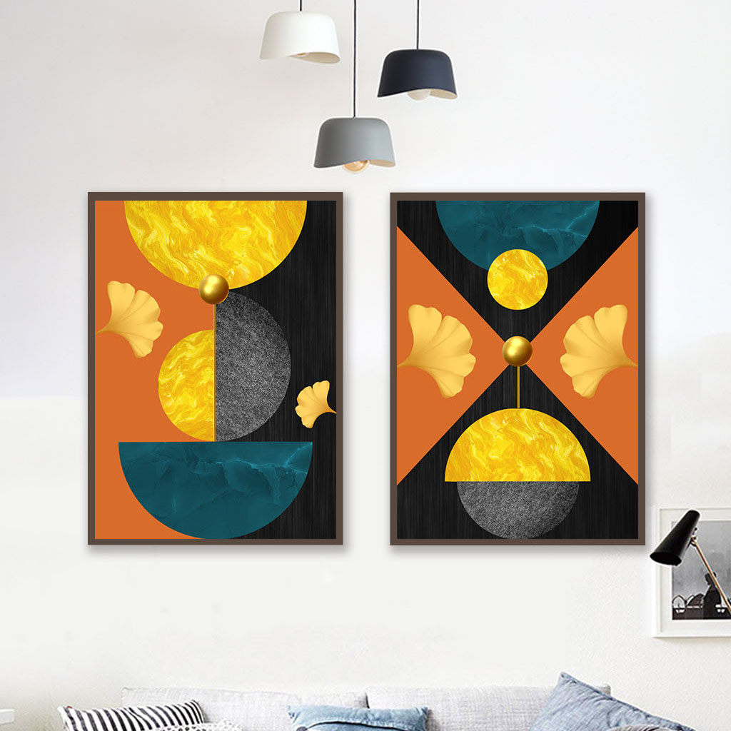 New products Nordic abstract artwork painting modern golden ginkgo geometry shapes room decor aesthetic