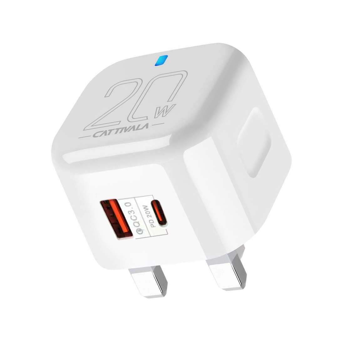 USB Wall Charger 20W 2-Port Fast PD Charger USB-C Charger for iPhone 12/12 Pro Max/AirPods Max/iPad/Samsung (Cable Not Included)