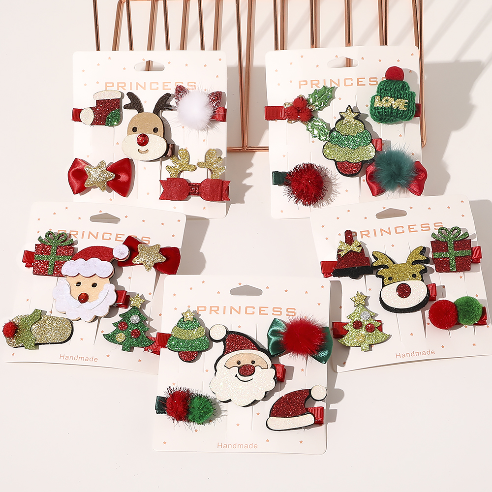 Christmas Series Cloth Hairpin Hair Accessories Kids Girl Plastic Headwear Iron Hair Clips Set