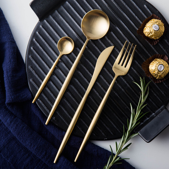 wholesale silverware stainless steel popular gold spoon Restaurant flatware gift set knife spoon fork cutlery set