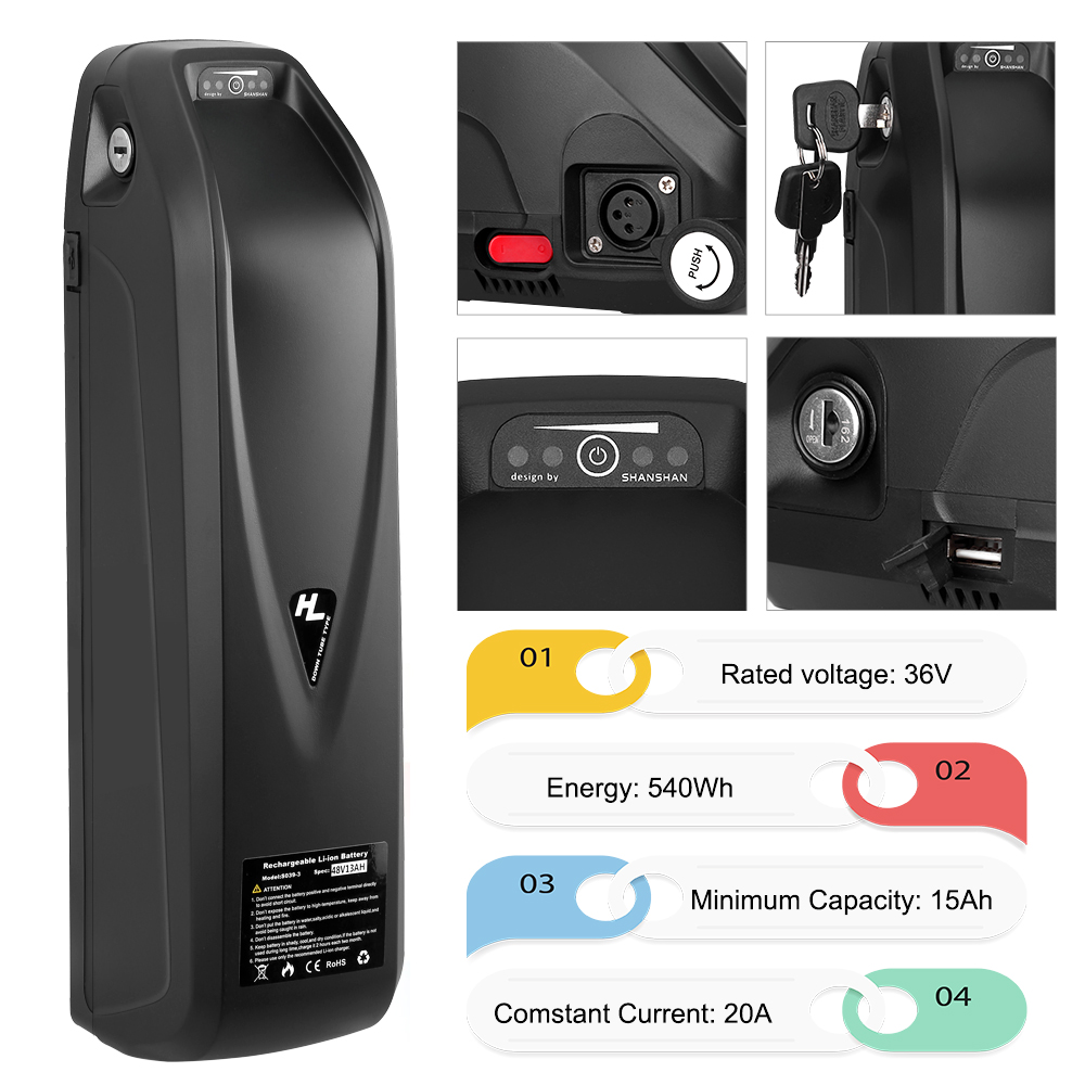 Hailong No.2 48V 17.5AH 750w 1000w Electric bike Ebike Battery Pack with USB Ports
