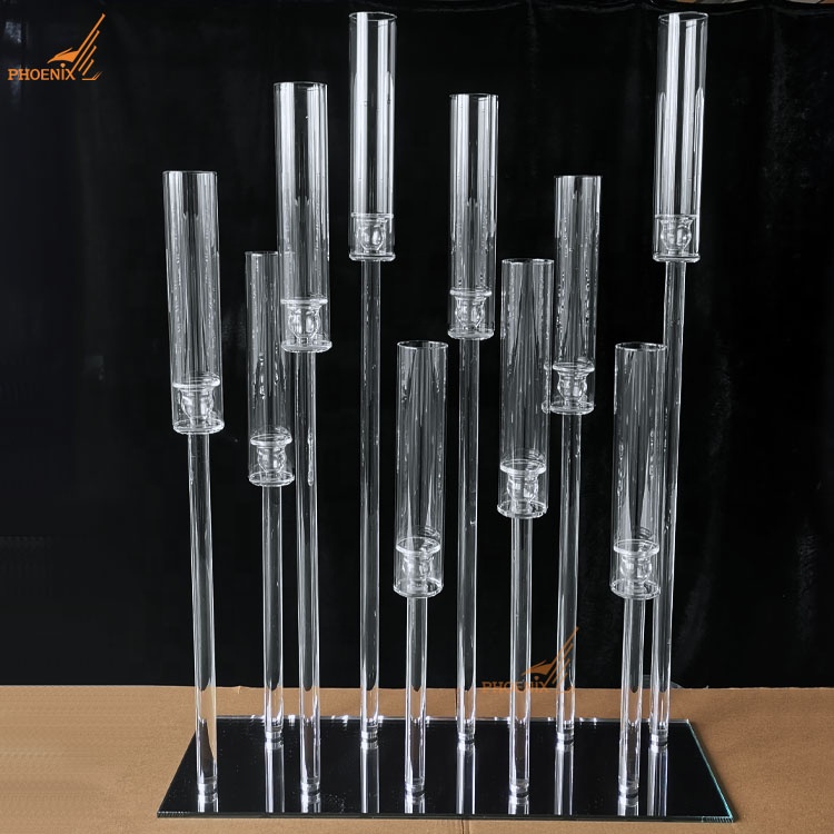 100cm tall table top decorations 10 arms glass tubes candle holders crystal candelabra wedding centerpieces