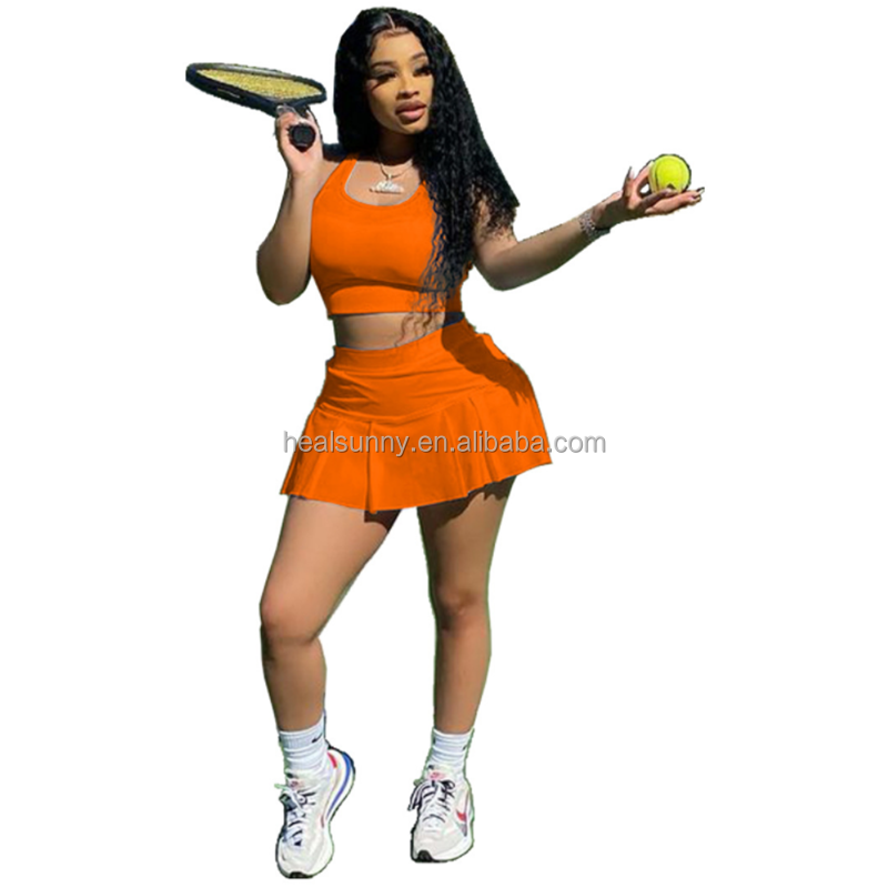 New ladies tennis sports vest shorts skirt suit female classic pure color fashion casual