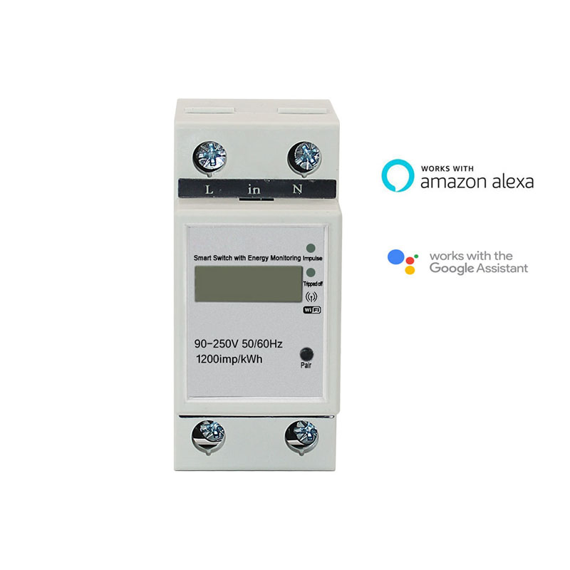 tuya wifi wireless smart intelligent iot digital electric light energy watt power consumption meter AC 60A kwh with lcd screen