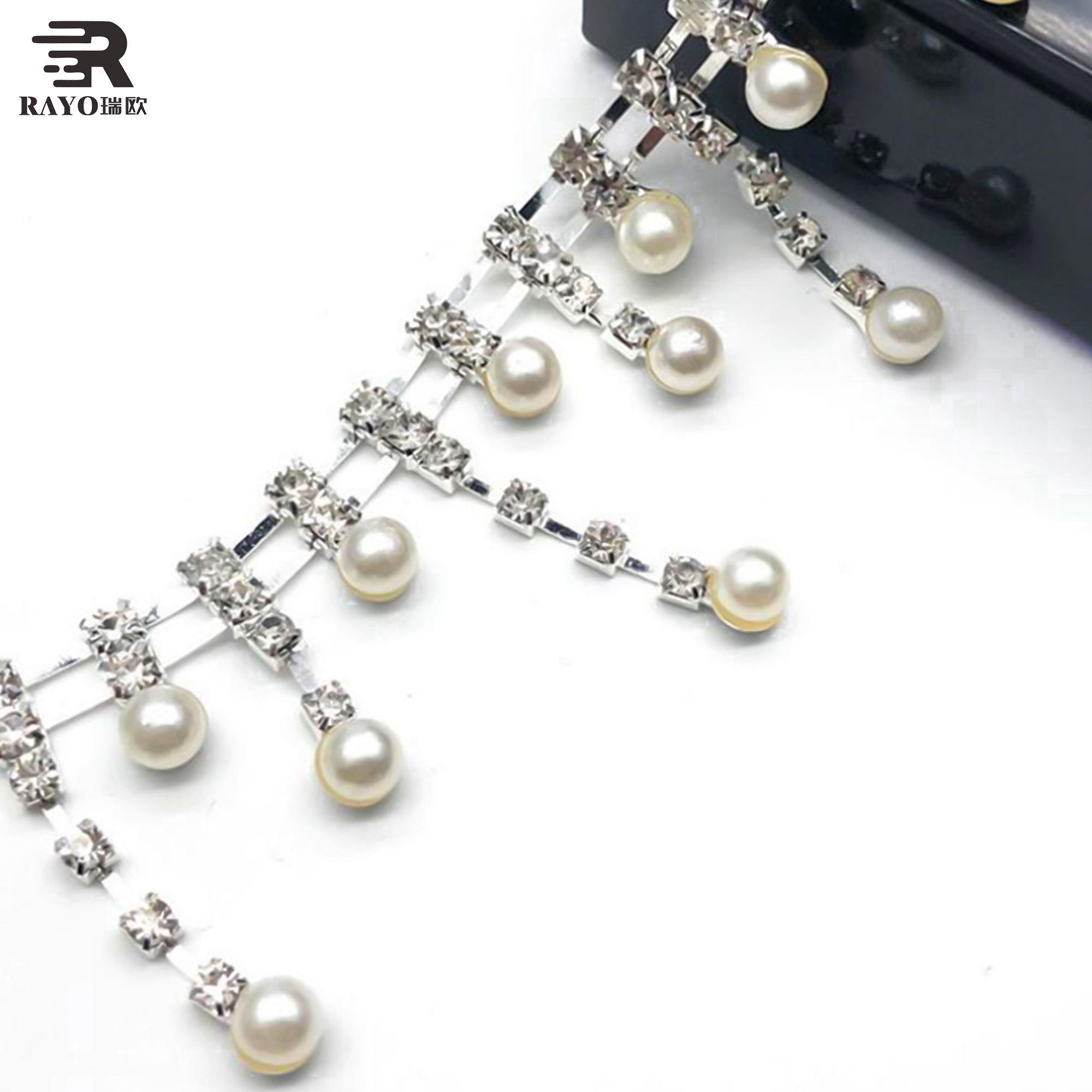 Custom Beaded Pearl Rhinestone Lace Trimmings Sew-On Technique for Women's Evening Dresses and Bags Crystal Rhinestone Trim