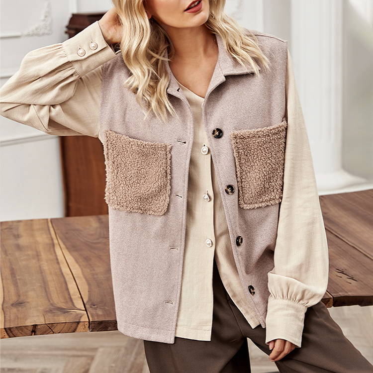 2021 New Arrival Woolen Fleece Patchwork Jacket Women's Korean Style Spring Thin Sleeveless Vest