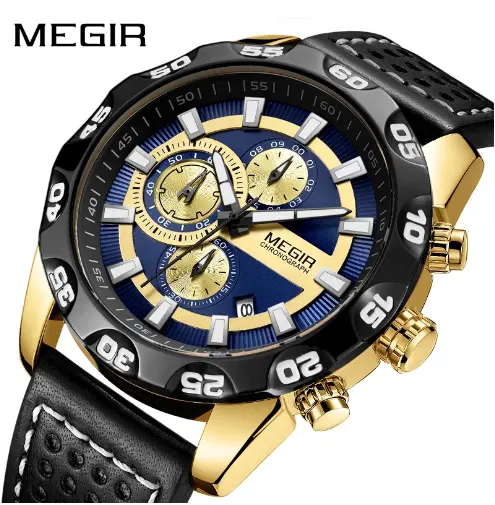 Relojes Hombre MEGIR 2096 Official Quartz Men Watches Fashion Genuine Leather Chronograph Men Watch Clock Reloj Hombre