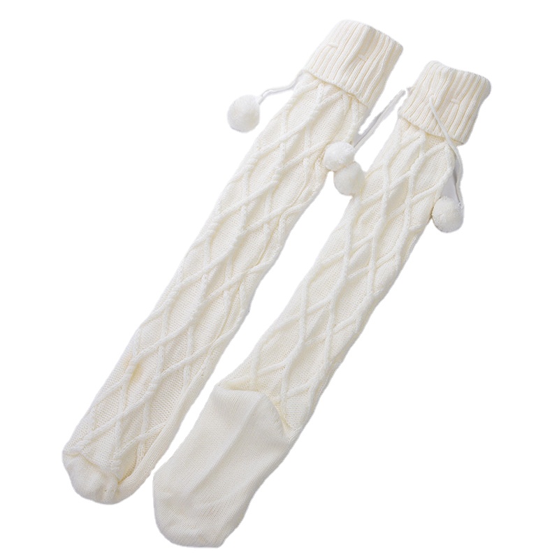 Amazon hot sale European and American knitted warm leggings garter wool ball woolen socks women