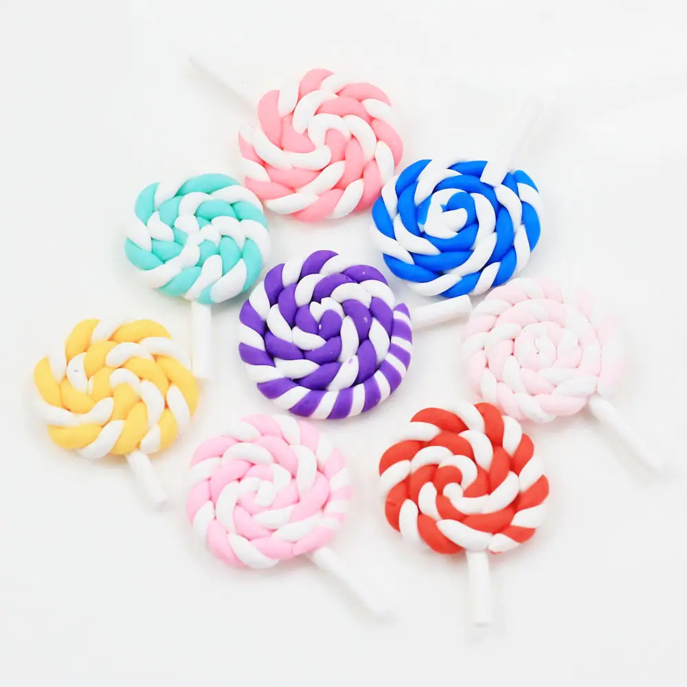 Kawaii CLay Double Colors Swirl Handmade Lollipop Miniature Food Art Supply DIY Craft Decoration