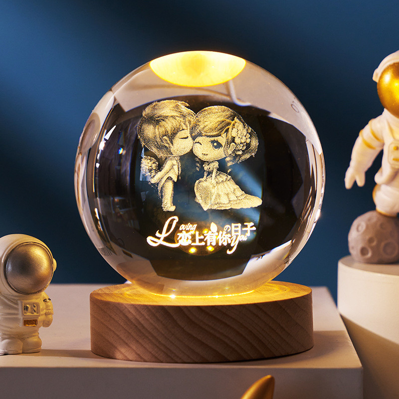 6cm Hot Sell Glass Ball Crystal Crafts Souvenir Gift Decoration 3D Laser Engraved Crystal Ball With Solar System And Earth