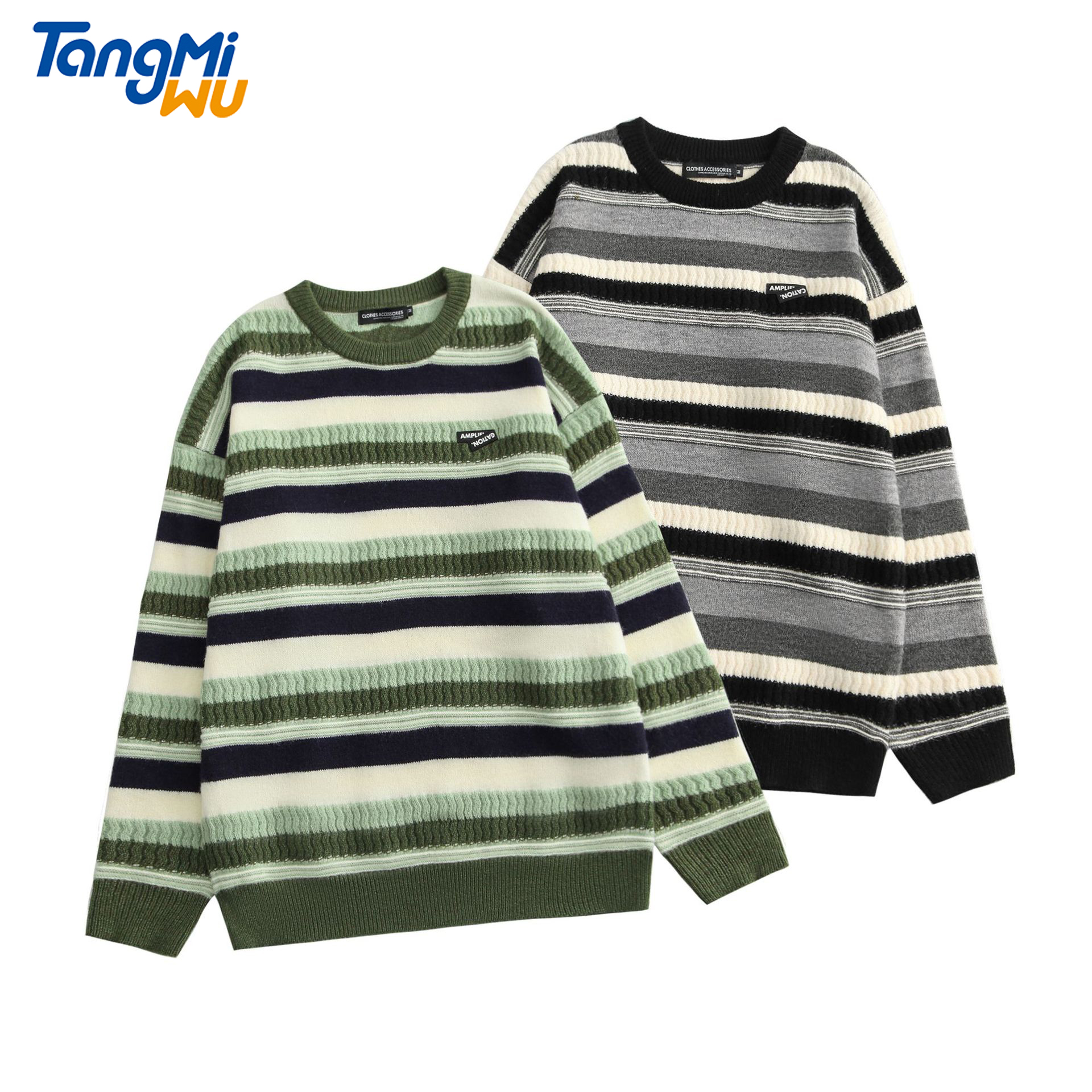 TMW 2021 autumn new style Man's sweater Color matching loose pullover sweater pull homme men knitted stripes sweater